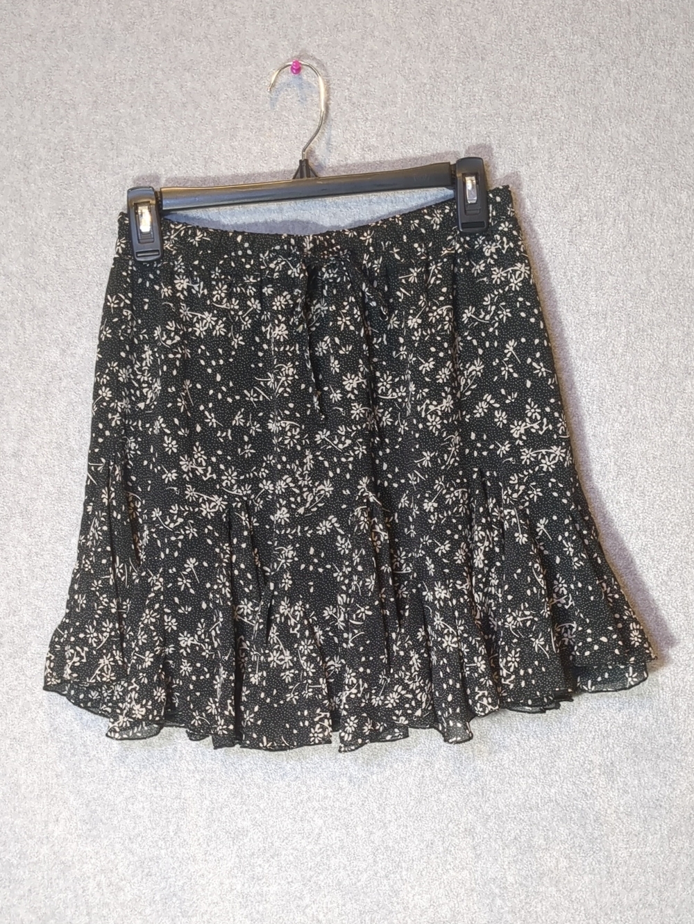 Black Floral Ruffled Romantic Skater Skirt - Women's Circle Skirt, Sz Small